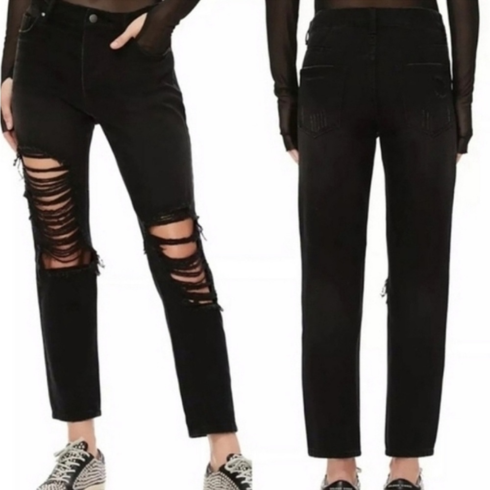AFRM Black Ripped Cyrus Distressed Ripped Jeans Emo Grunge Baddie Indie Sleaze